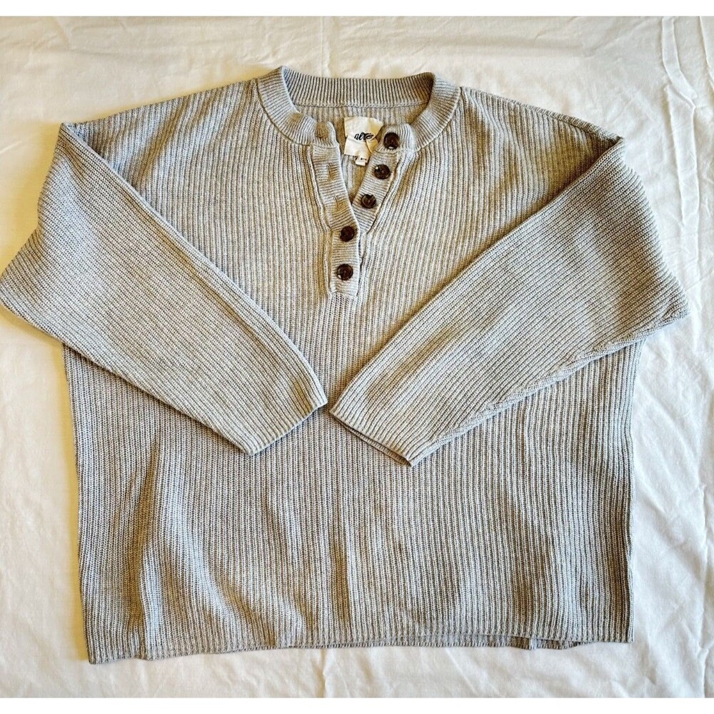 Women’s Aerie Gray Knit Sweater Size Medium Henley Lounge Comfort Soft Leisure - Picture 2 of 10
